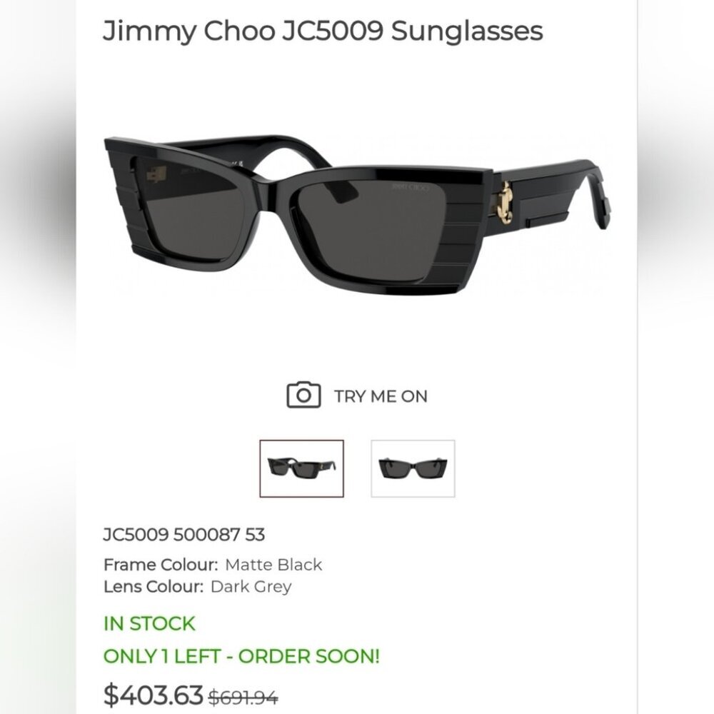 NWT Jimmy Choo Avenue Motif Tatum Sunglasses Matte Black Gray JC5009 53-17-140